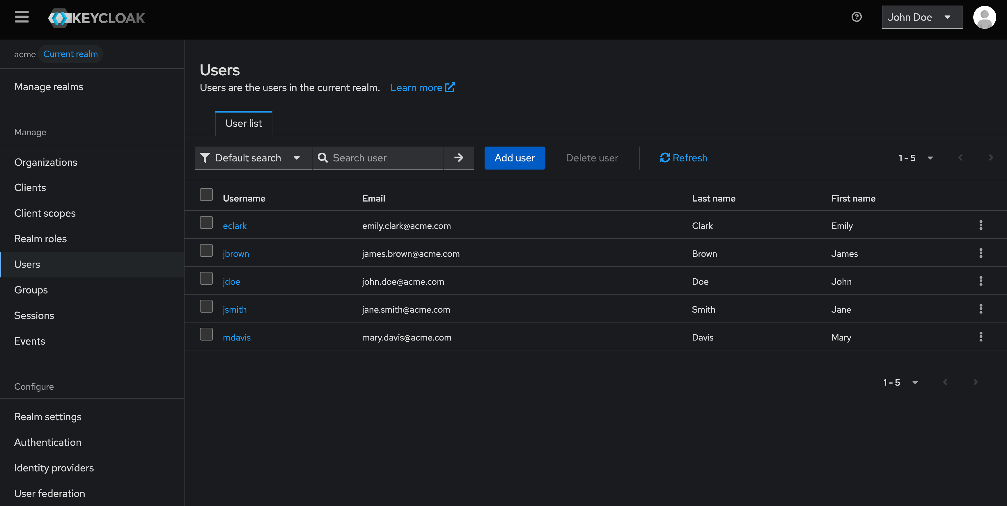 Keycloak Console - Users