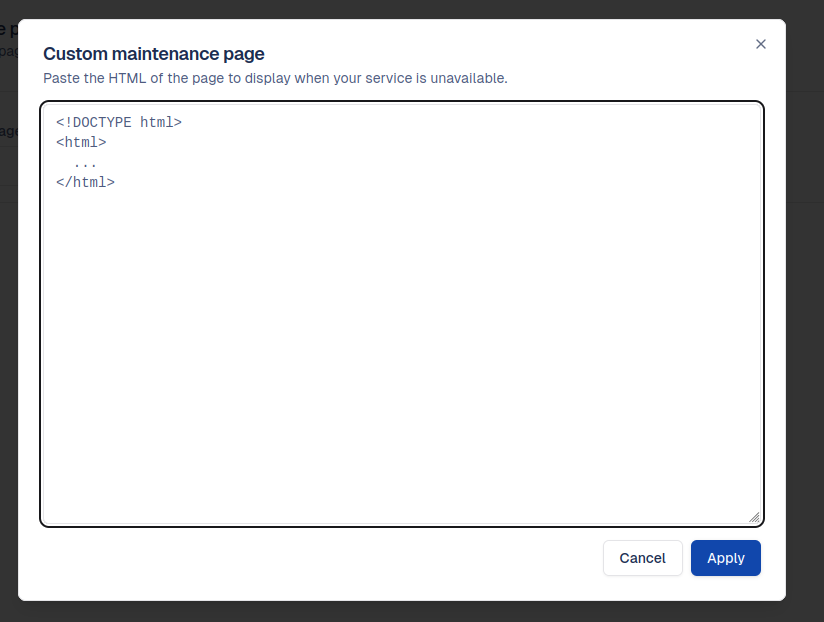 Cloud-IAM Console - Custom maintenance page dialog