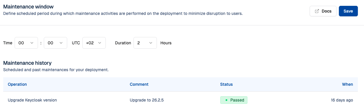 Maintenance window feature