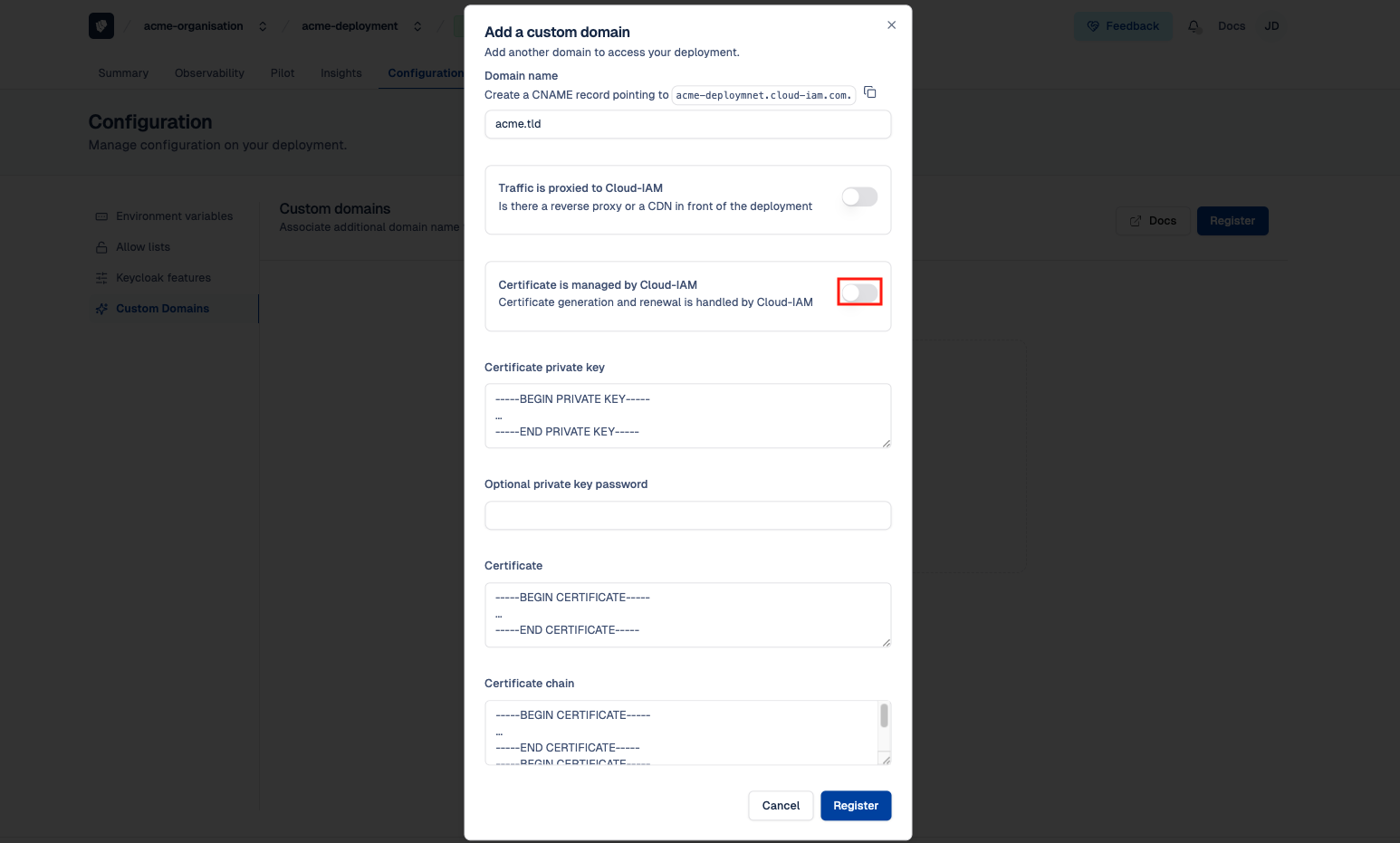 Cloud-IAM Console - Manage Extended Validation (EV) certificates