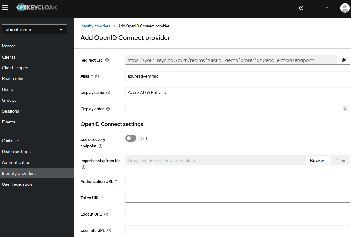 [Keycloak Console] - Configure new Identity Provider (OIDC)