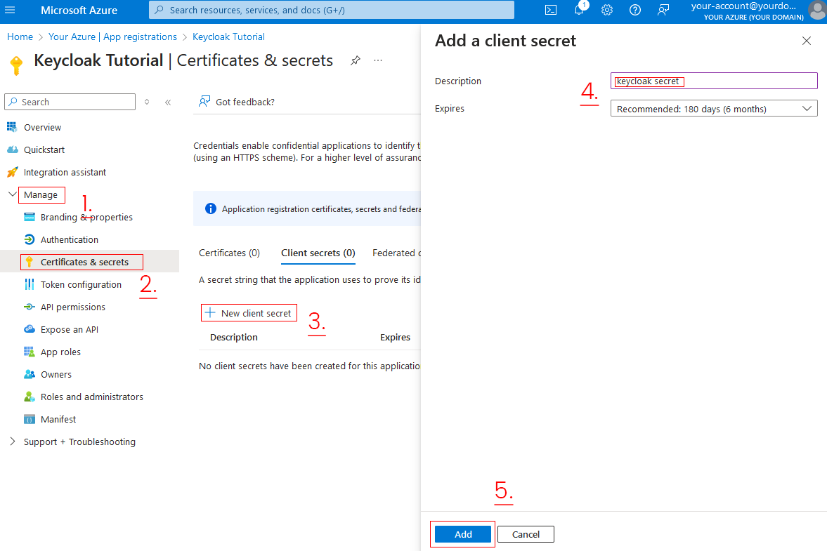 [Azure Portal] - Certificate & secrets