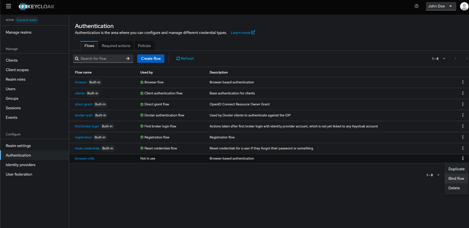 Keycloak Console - Bind the new mTLS browser flow