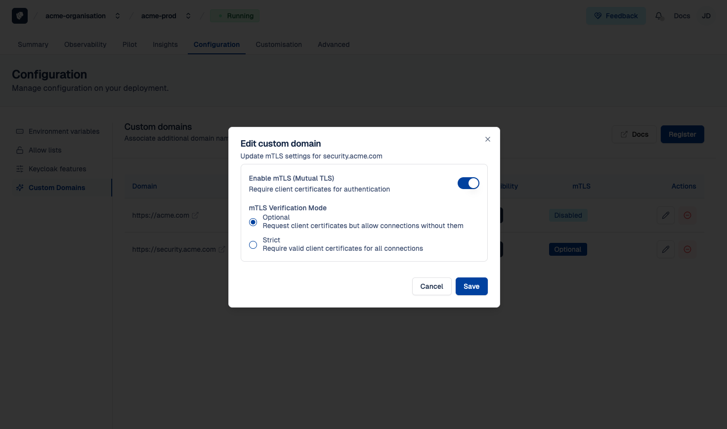 Cloud-IAM Console - Set mTLS Custom Domains as Optional