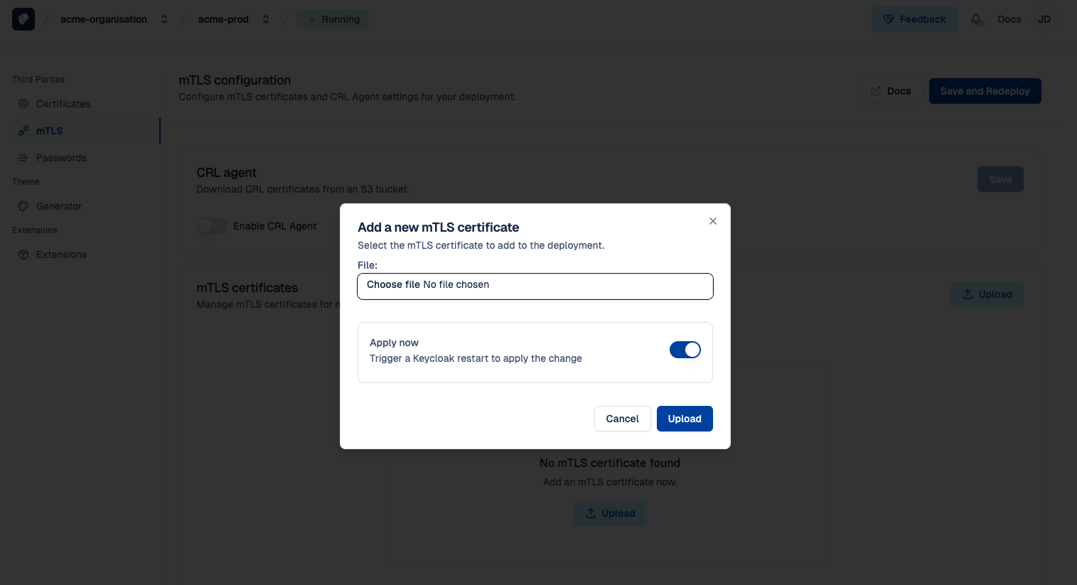 Cloud-IAM Console - Upload mTLS certificates