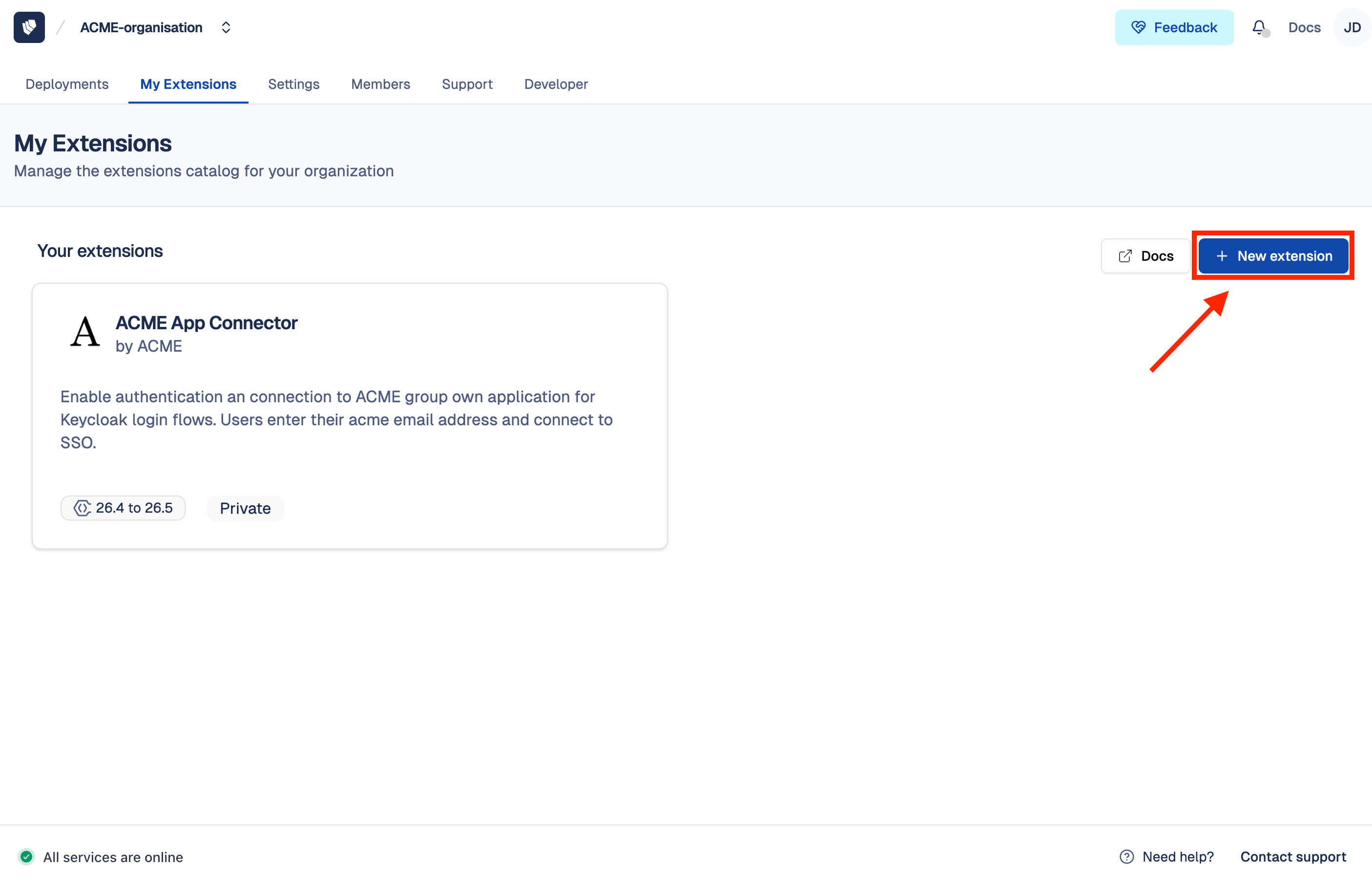 Extension creation — Add + New extension