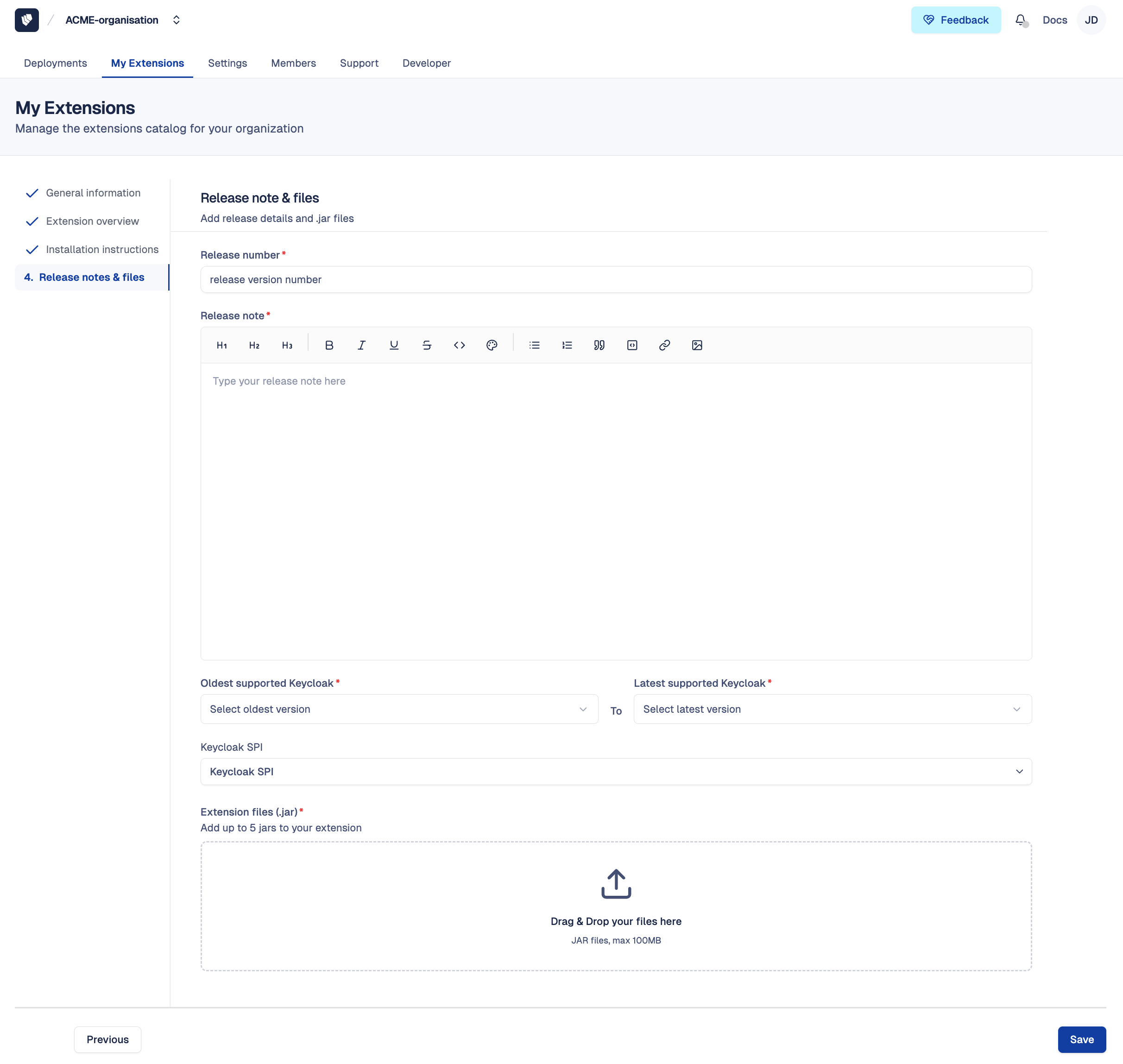 Extension creation — Step 4 — Release notes & files