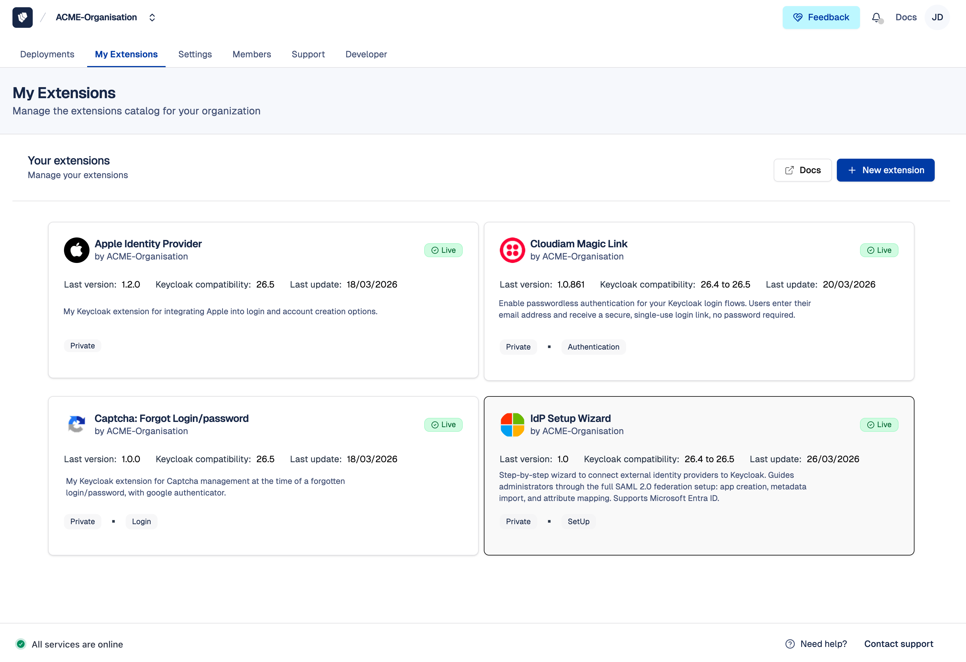 Cloud-IAM Console - My Extensions