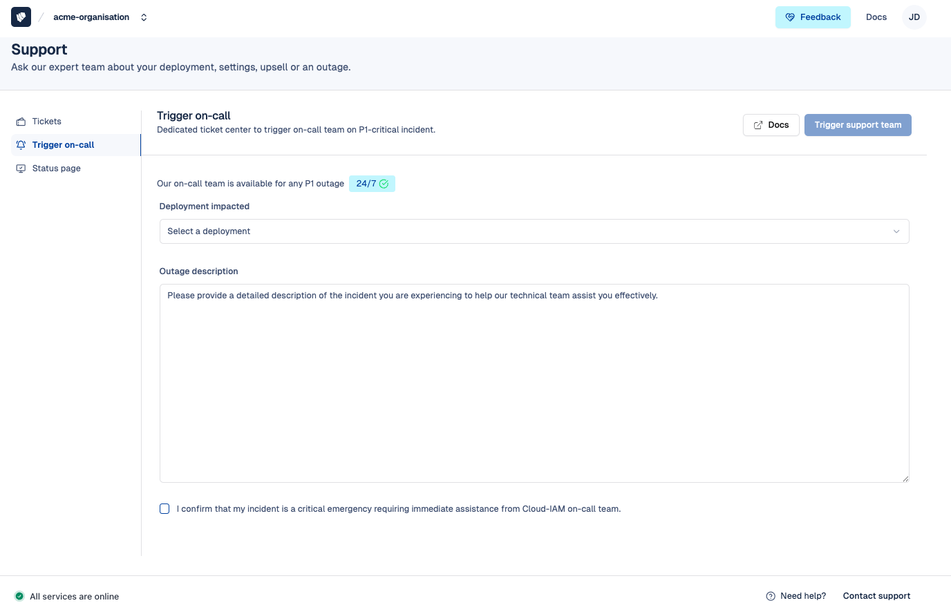 Cloud-IAM Console - Access the on-call ticket center