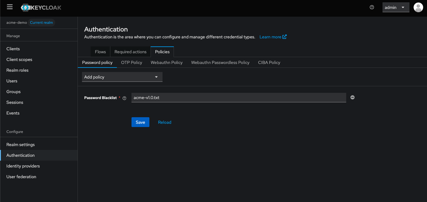 Keycloak Console - Select your list