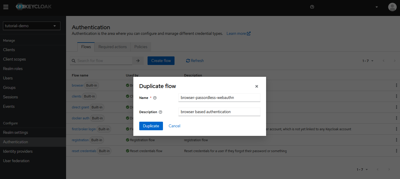 Keycloak console - Duplicate Browser flow