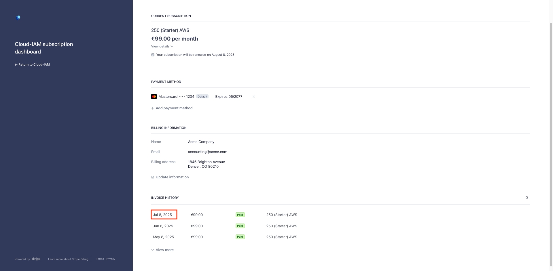 Stripe billing portal - Pay invoice