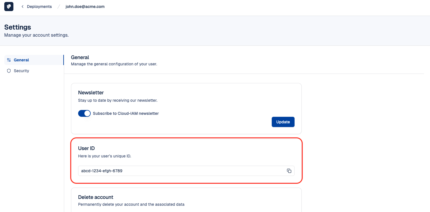 Profile Settings - User ID