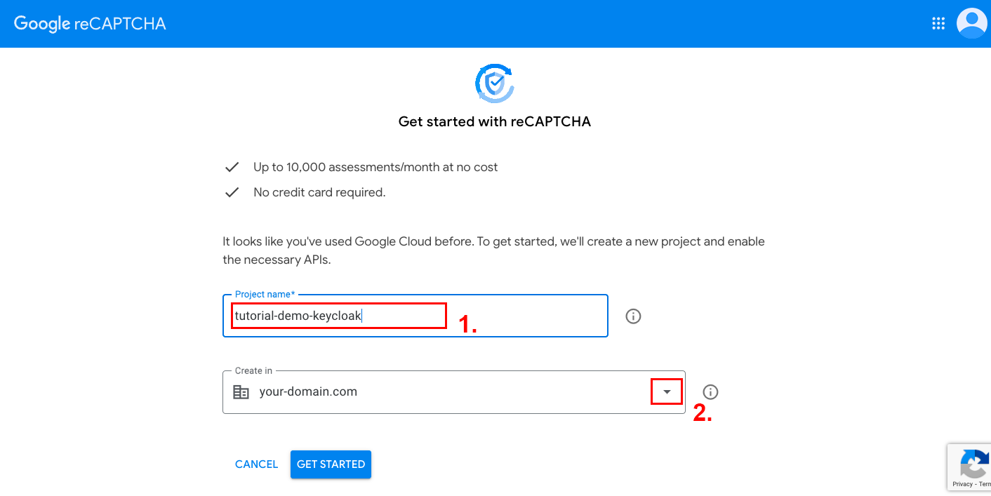 Google reCAPTCHA - Create a new project