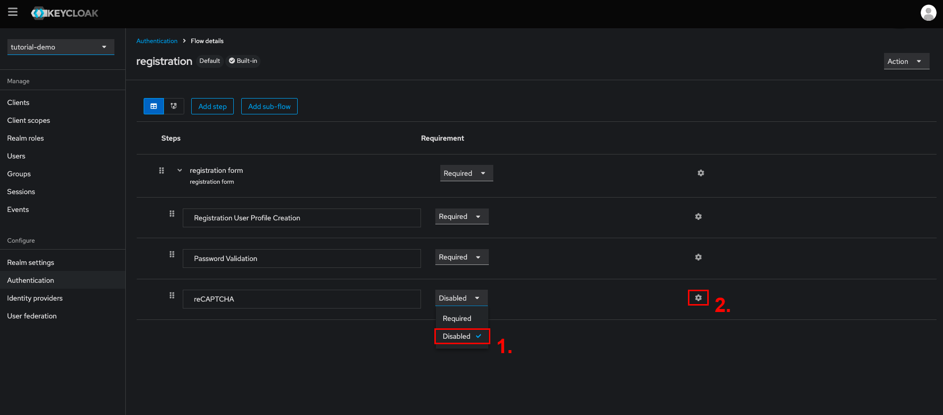 [Keycloak Console] - Set reCAPTCHA as required