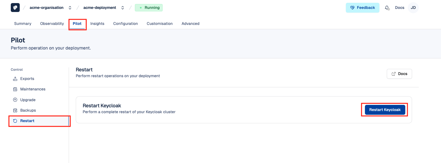 Cloud-IAM Console - Access restart Keycloak