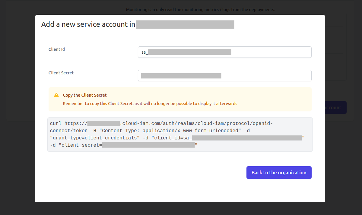 Get service account credentials