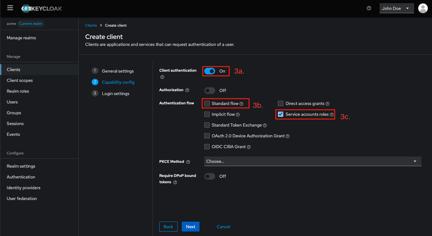 Keycloak admin console - Configure Service Account in Keycloak