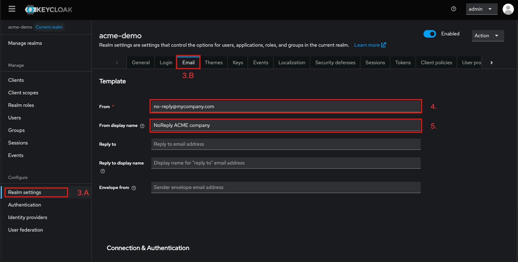 Keycloak Console - Configure the template