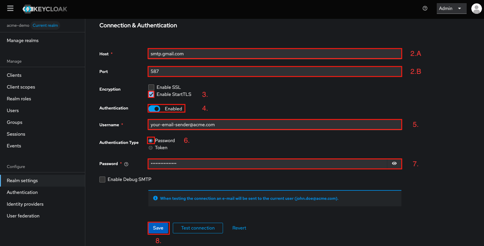 Keycloak Console - Configure Connection & Authentication