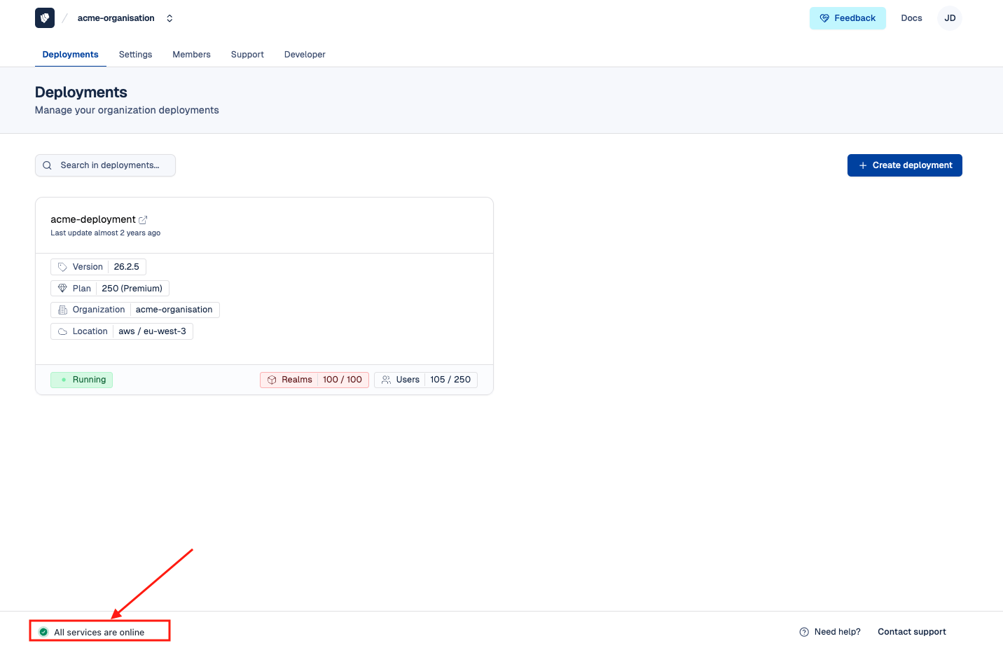 Cloud-IAM Console - Access status page