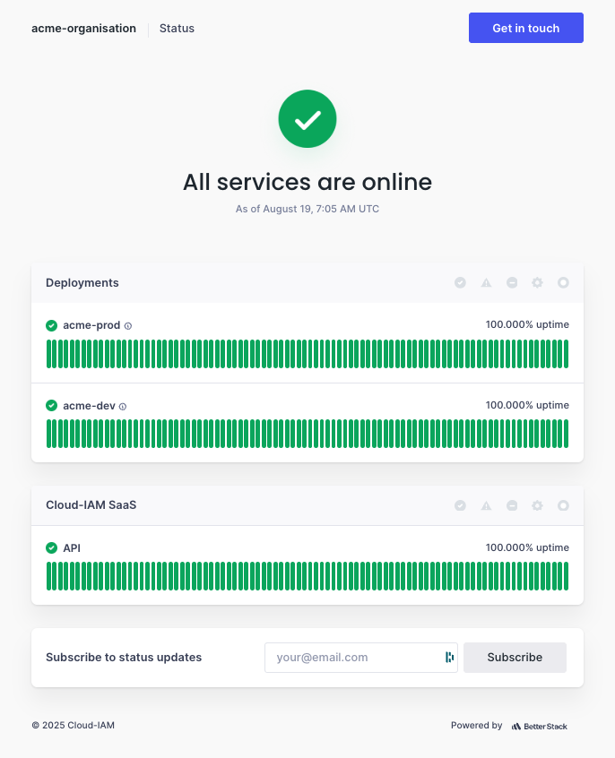 Betterstack - Dedicated Status Page