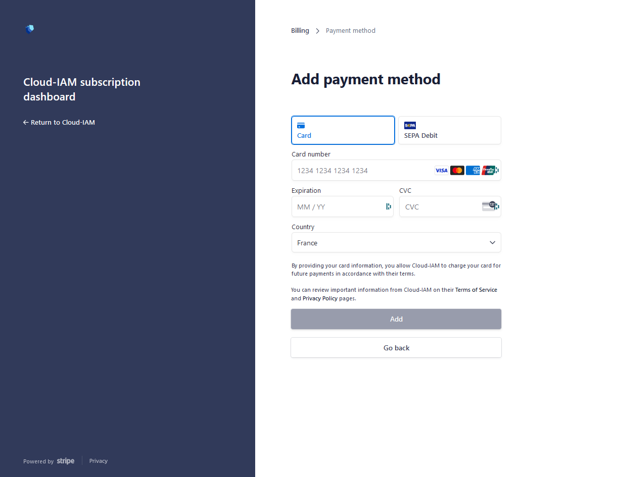 Add payment method - Card Form