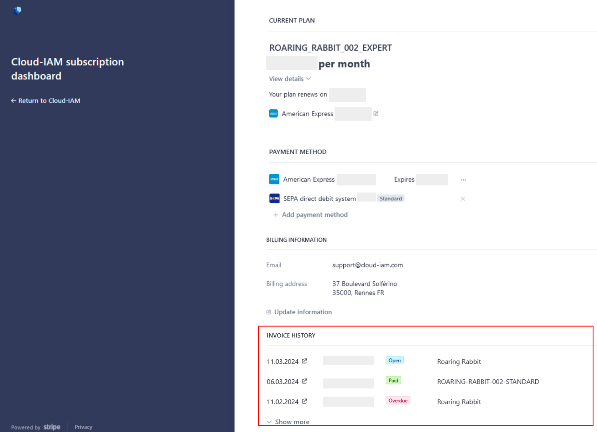 Invoice history