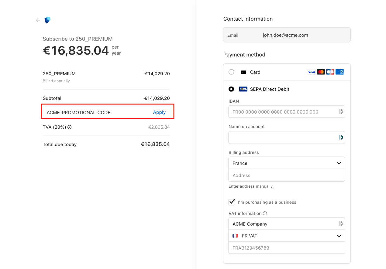 Stripe application – Add promotional code