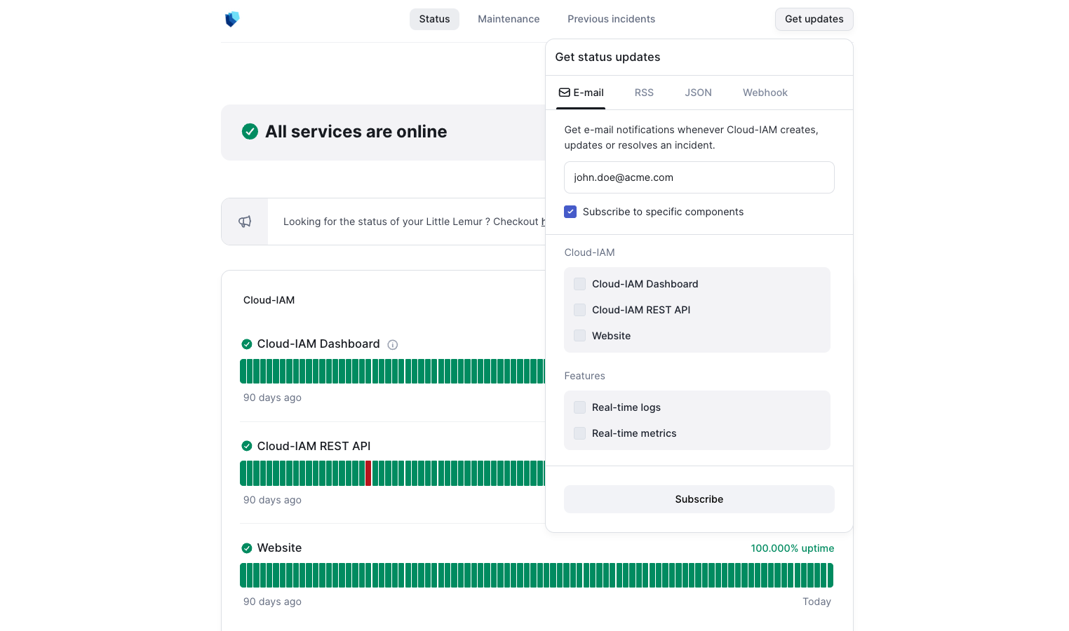 Betterstack - Subscribe to Cloud-IAM public status page