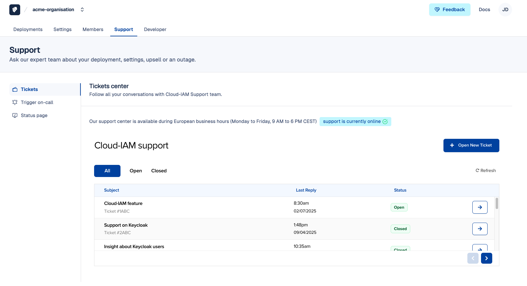 Cloud-IAM console - Support