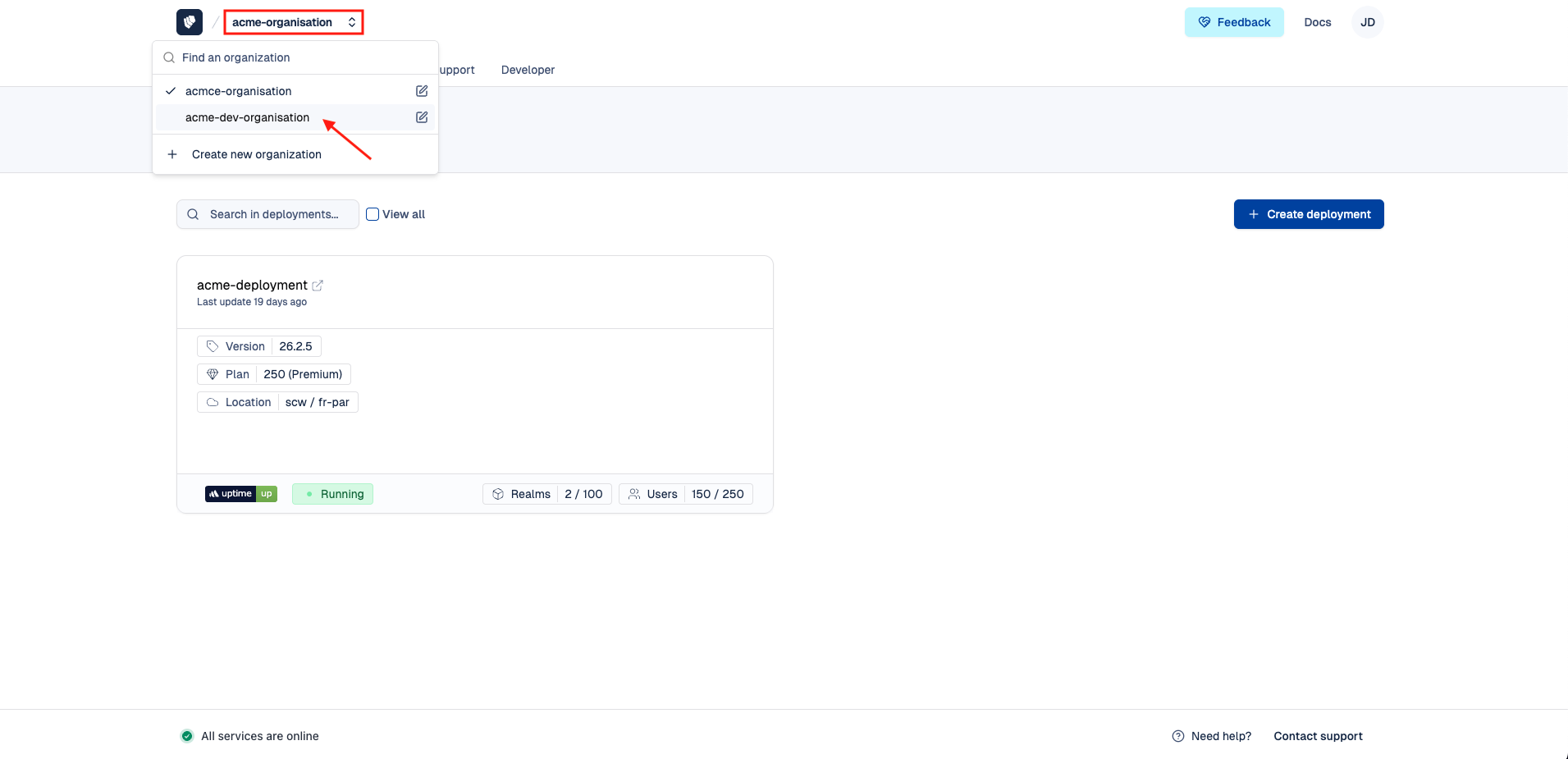 Cloud-IAM Console - Switch Organization