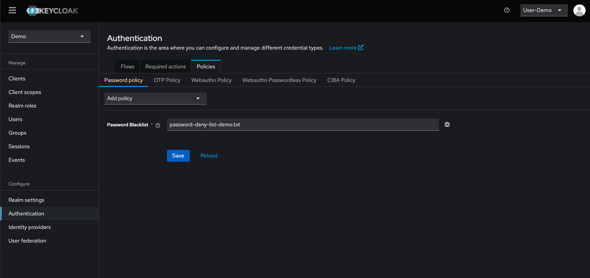 Keycloak Console - Select your list