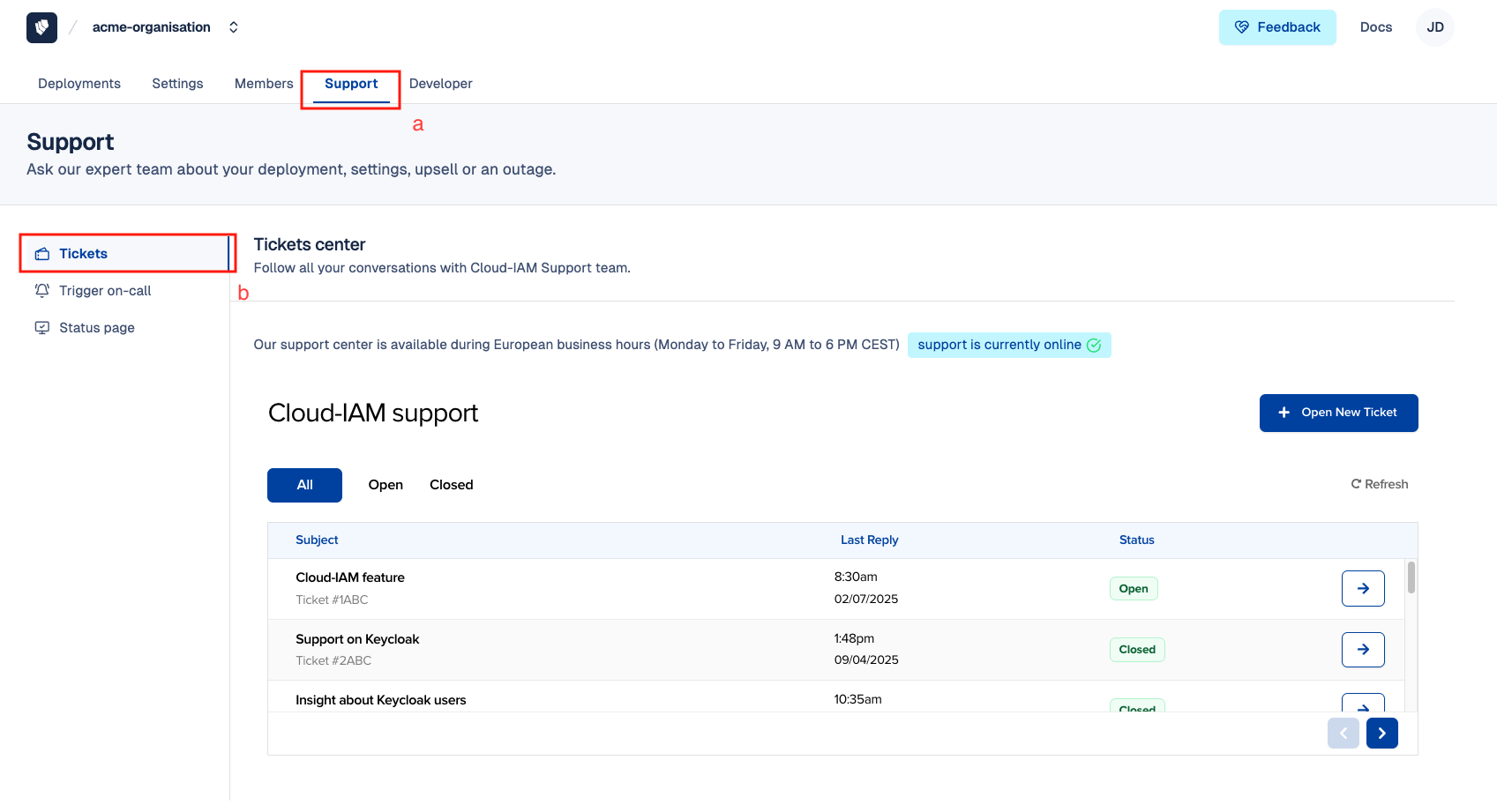 Cloud-IAM Console - Tickets Center