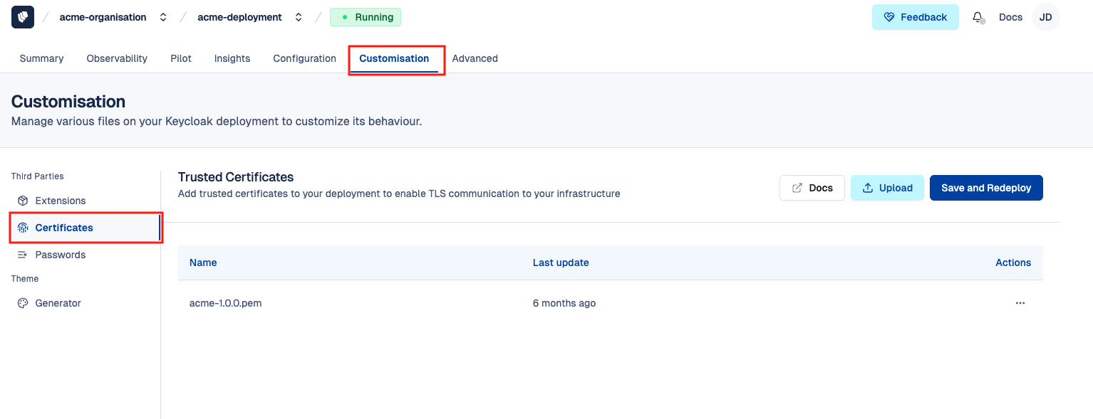 Cloud-IAM Console - Access Trusted certificates
