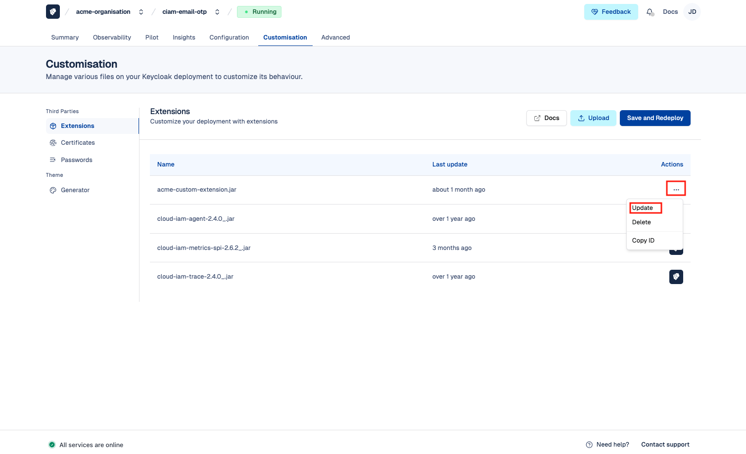 Cloud-IAM Console - Update Custom Extension