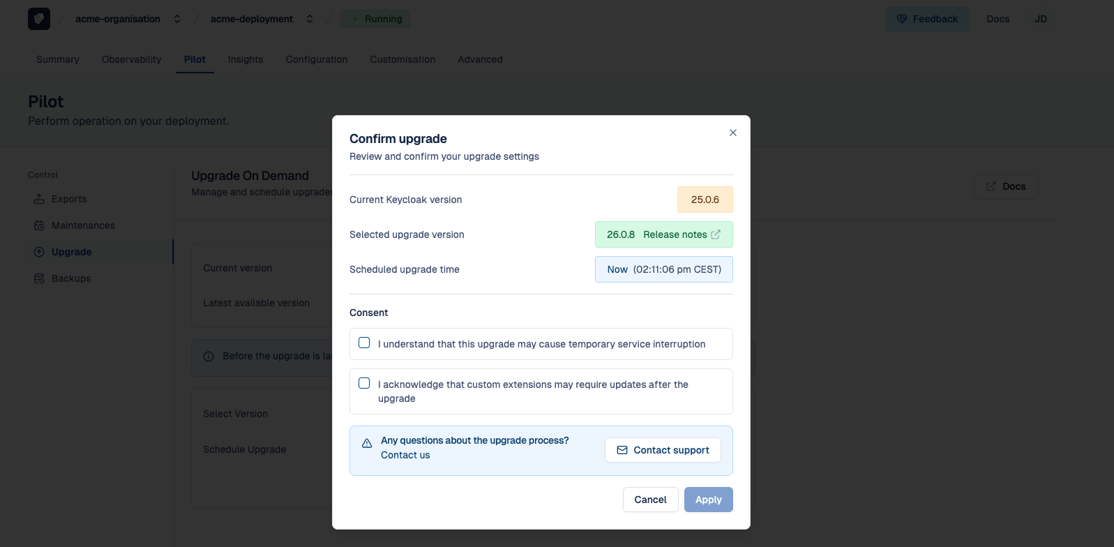 Upgrade On Demand confirmation