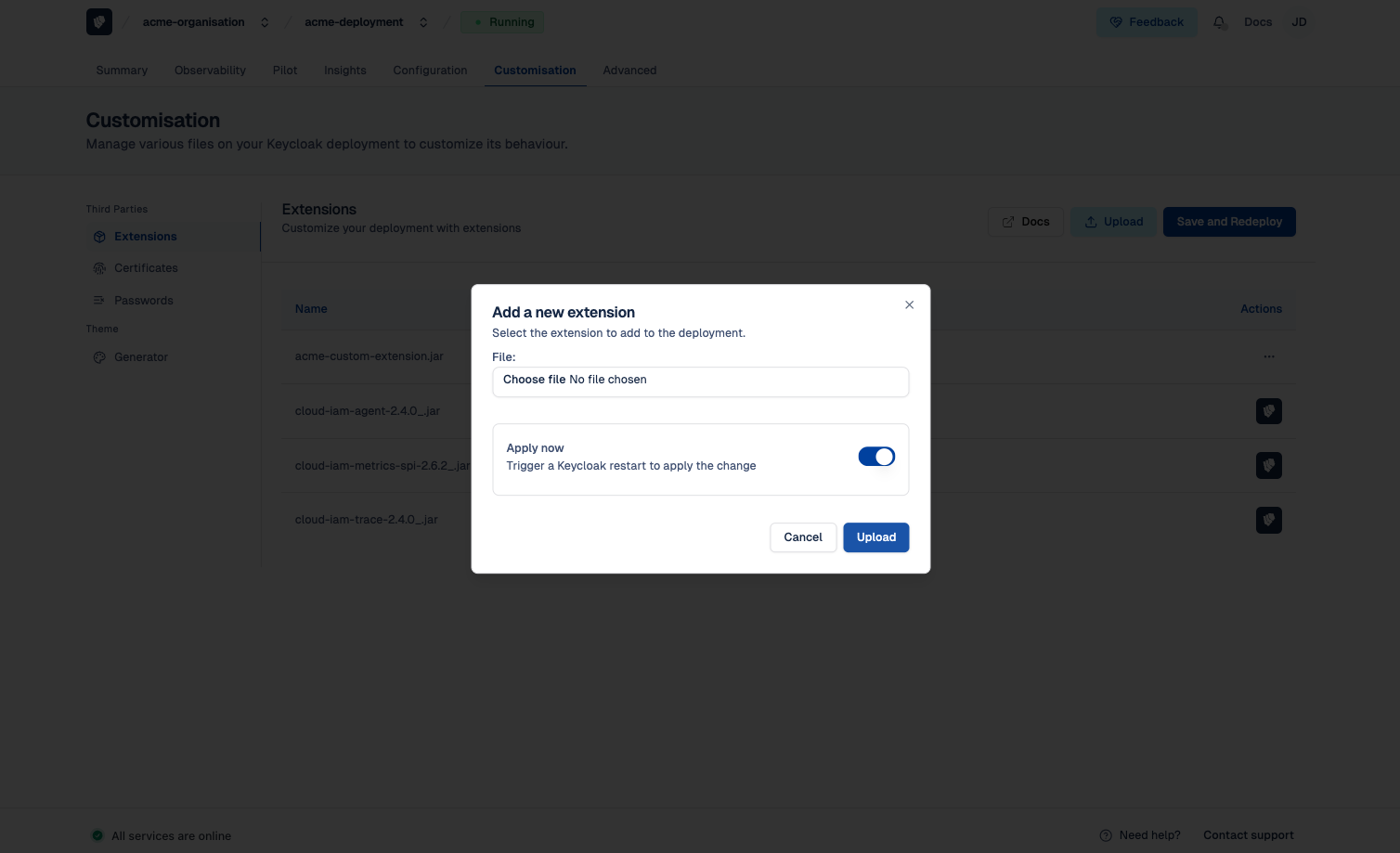 Cloud-IAM Console - Upload Custom Extension