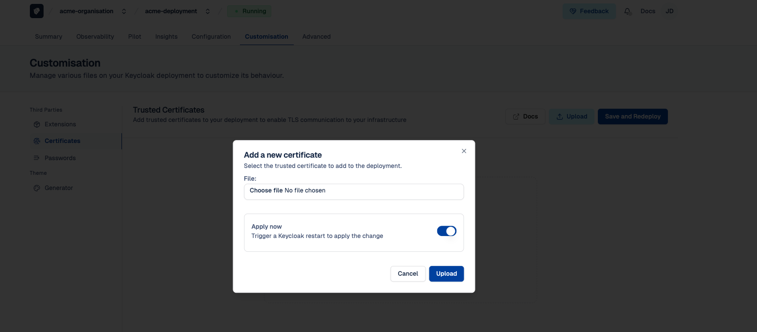 Cloud-IAM Console - Manage trusted certificates