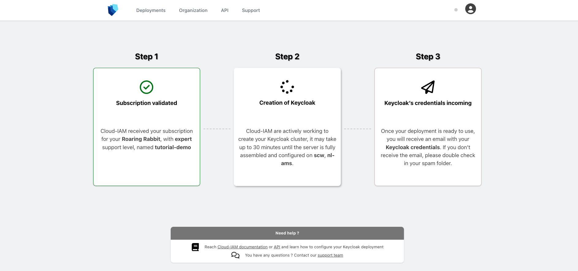Your deployment is being created - Cloud-IAM App